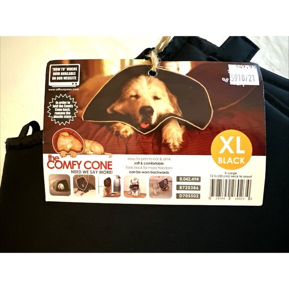 Comfy Cone E-Collar Soft Padded Dog Pet Recovery XL Extra Large 12" Black NEW - Picture 3 of 8